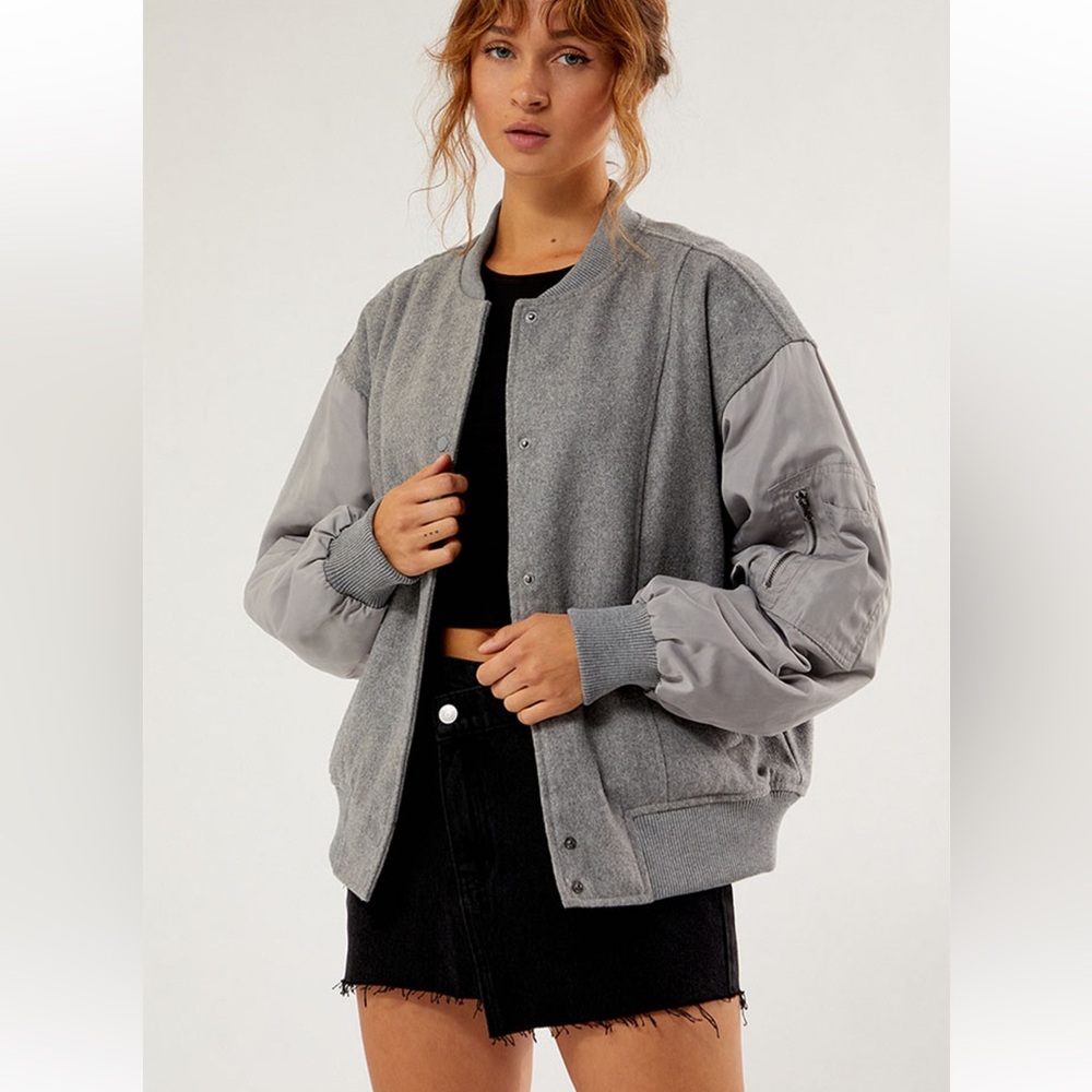 Pacsun Wool Bomber Varsity Jacket Women's‎ XS/Small Heather Gray NWT